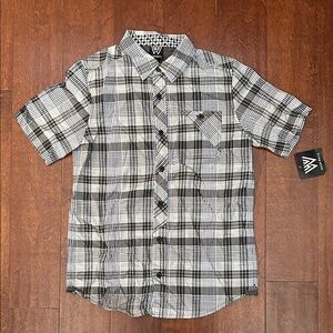 Shaun White Boy’s Black and White Plaid Button-Down Shirt, Size Large 12/14, NWT